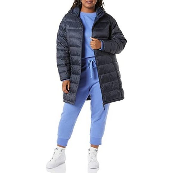 𝅺women's Lightweight Water-Resistant Hooded Puffer Coat Navy/Black, Cheetah - Picture 4 of 5